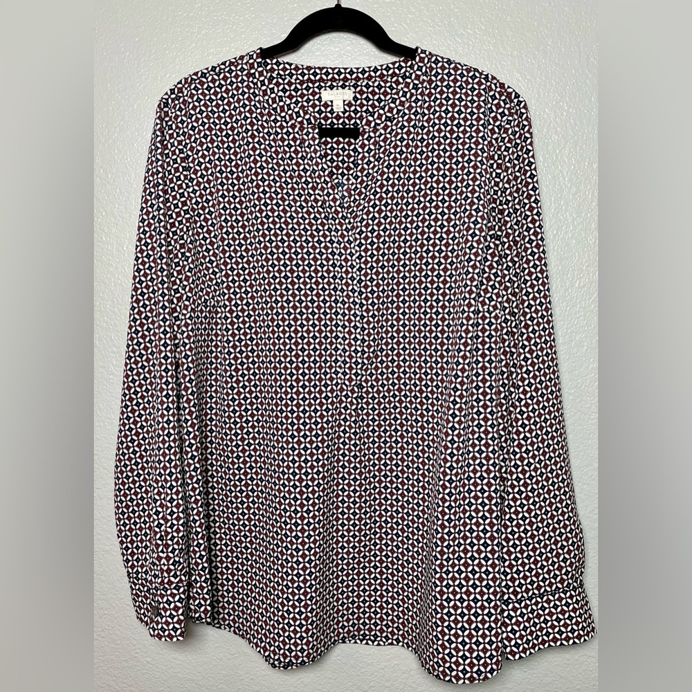 Talbots Patterned Blouse With Button Front And Bo… - image 1
